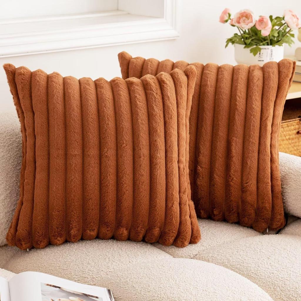 New Faux Rabbit Fur Square Cushion Cover Big Thick Striped Super Soft Solid Color Pillow Cover Sofa Decor Cushion Covers 2026