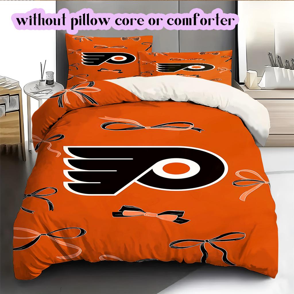 Set cu model logo hochei pe gheață cuvertură cu față de pernă Decorare casă Cadou de ziua de naștere (1*husa de pilotă+ 2*fețe de pernă, fără umplutură)