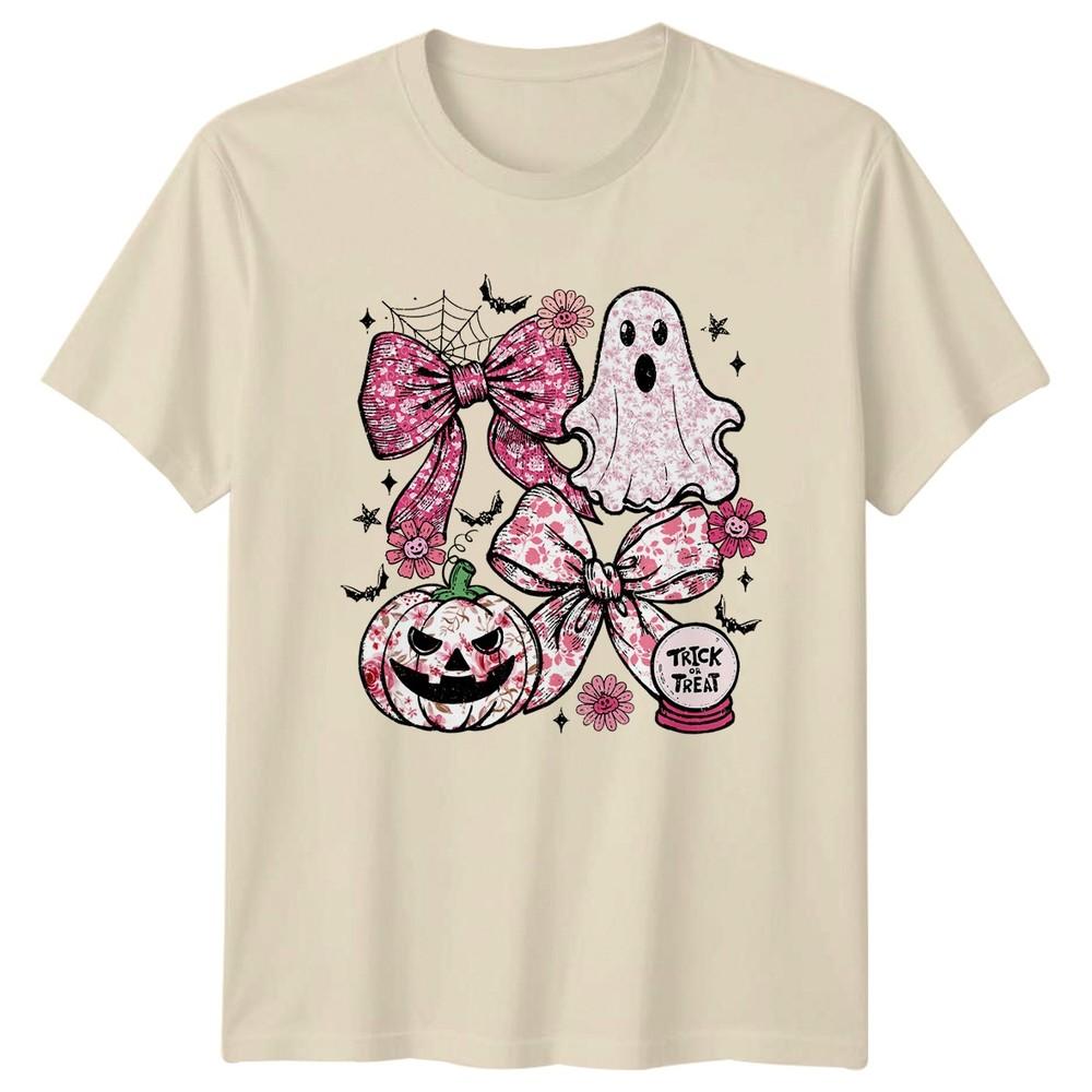 Trick Or Treat Floral Halloween Ghost Pumpkin Bat Unisex TShirt Unisexs Tee Graphic