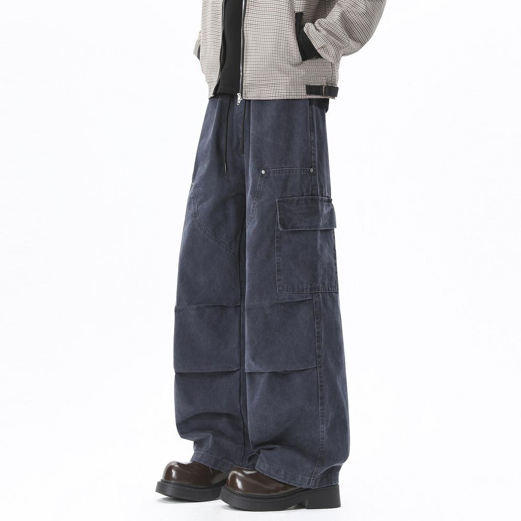 American retro men's and women's overalls loose big pocket drawstring straight pants washed tide brand wide-leg pants casual trousers