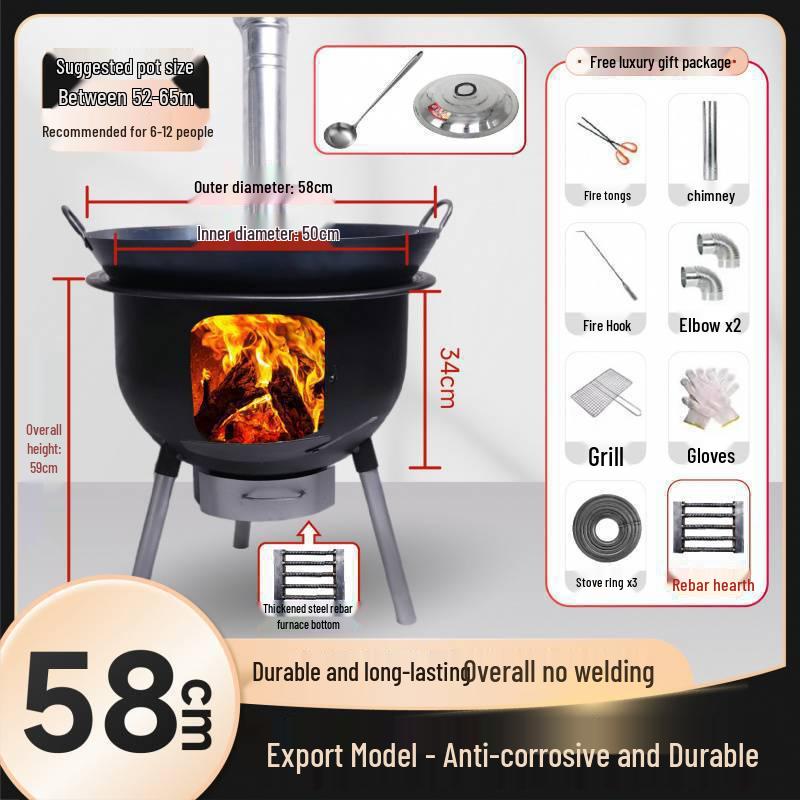 Portable Outdoor Wood-Burning Stove with Large Pot Stand