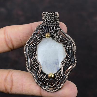 Rainbow Moonstone Pendant Copper Wire Wrapped Pendant Handmade Gemstone Pendant Copper Wire Jewelry Gift For Women Rainbow Moonstone Jewelry
