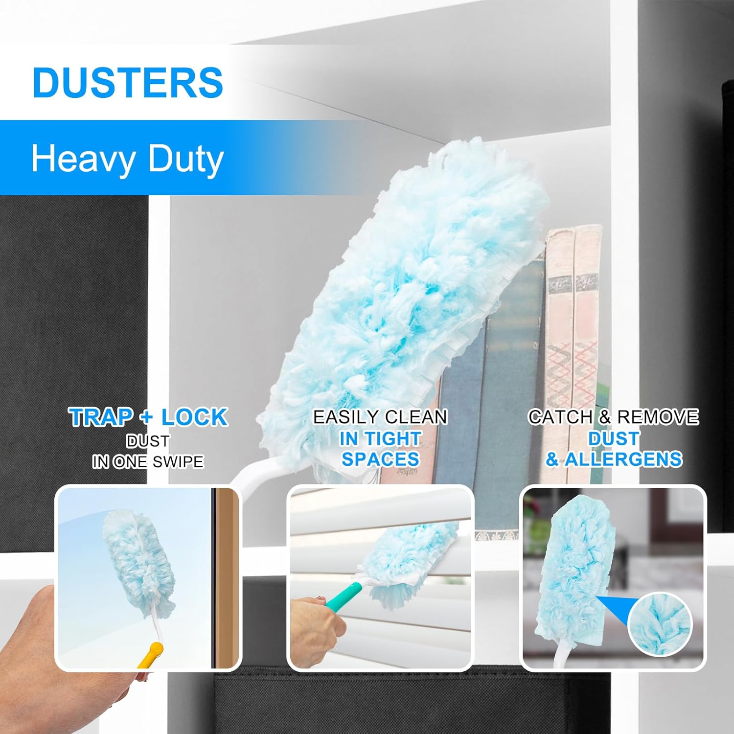 KeFanta Heavy Duty Duster Refills for Swiffer Duster, 30 Count MultiSurface 360° Duster Refills with 1 Handle, 4X Microfibers Disposable Dusters for