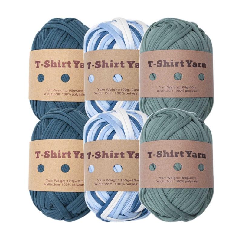 Пряжа для футболок Пряжа-спагетти Толстая пряжа для вязания крючком Хлопок Полиэстер Эластичная ткань Пряжа для вязания для ручного DIY