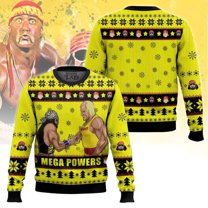 Mega Powers Macho Man & Hulk Hogan Ugly Christmas Sweater Iconic Duo BG Unisex T-Shirt L
