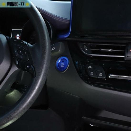 For Toyota CHR C-HR 2016- Blue Aluminum Inner Start Stop Button Cover Trim