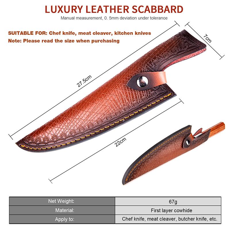 High-grade Chef Knife Sheath Cowhide Leather Knife Cover Cleaver Butcher Blade Guard Protect Case Steak/Boning Knife Pocket