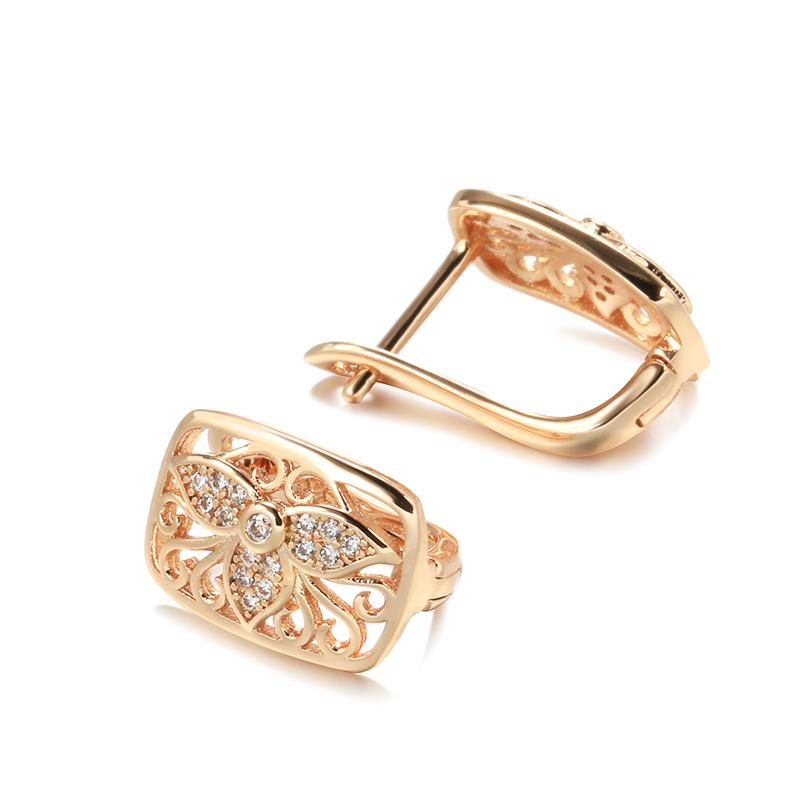 Nya Rose Gold Örhängen Ringar Set För Kvinnor Naturlig Zirkon Blomma Ring Vintage Brud Bröllop Smyckesset Partypresent