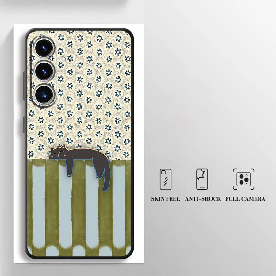 Case for Samsung Galaxy A57 A24 A53 A35 A55 A73 A51 A25 A37 A22 A32 A26 A23 A52 A36 Phone Cover A71 A72 Cartoon Grid Cat