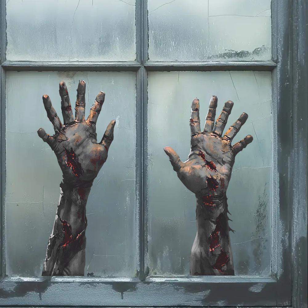 Halloween Horror Zombie Palm Balcony Glass Showcase Home Decoration Static Window Stickers