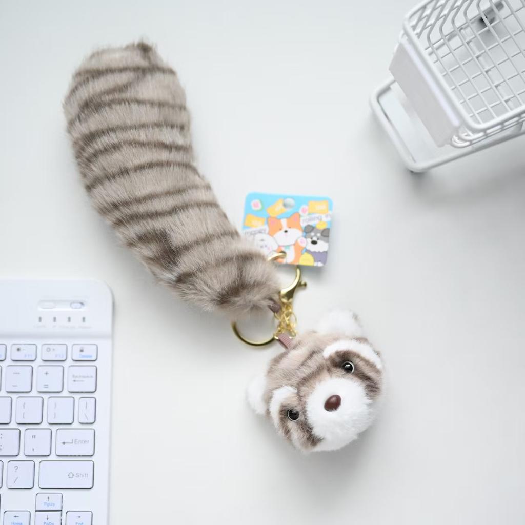 18cm Langer Schwanz Eichhörnchen Waschbär Bär Plüsch Anhänger Kawaii Tiere Flauschige Plüsch Schlüsselanhänger Tasche Auto Handy Hängende Plüsch Schlüsselanhänger