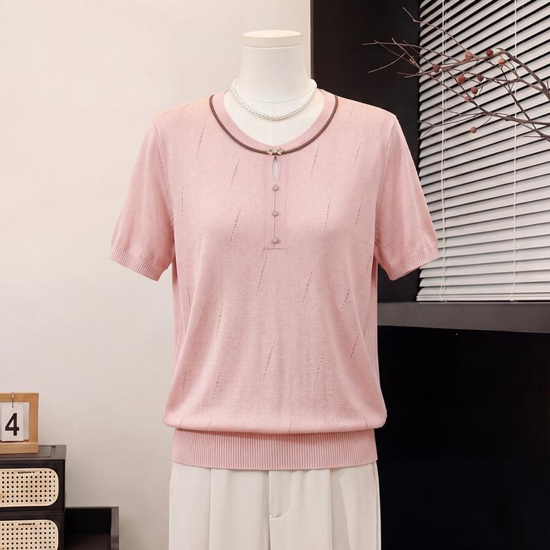 Elegant Hollow-Out Knit Top for Middle-Aged Women XL