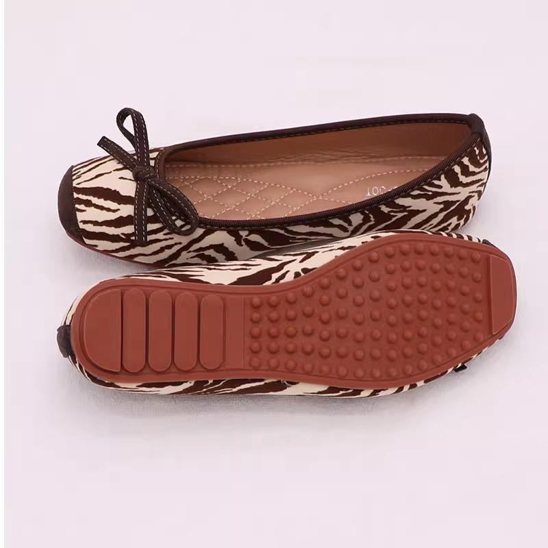 Fashion Flat Shoes for Women Spring Autumn 2025 New Bow Square Toe Leopard Zebra Print Plus Size Women's Shoes Loafers Ladies Shoes