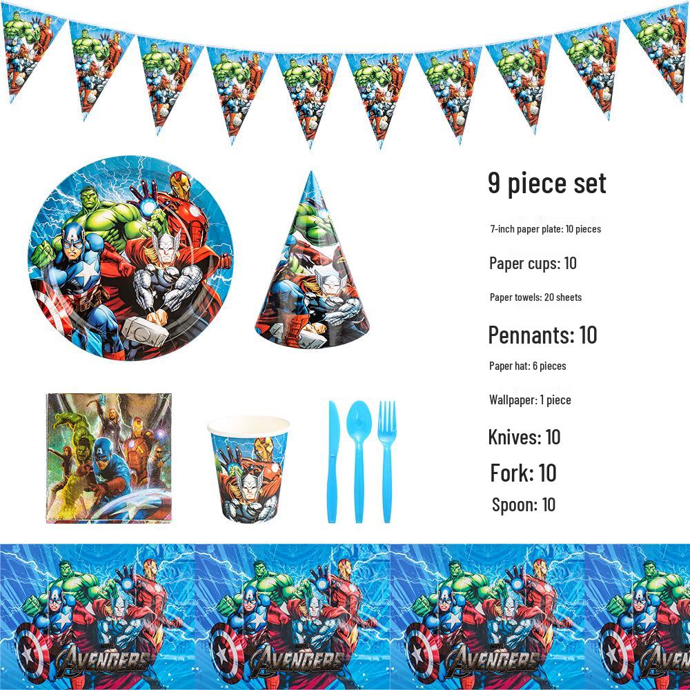 Avengers Tableware Set: Bunting, Cups, Plates, Masks, Cutlery, and Gifts for Indoor Parties