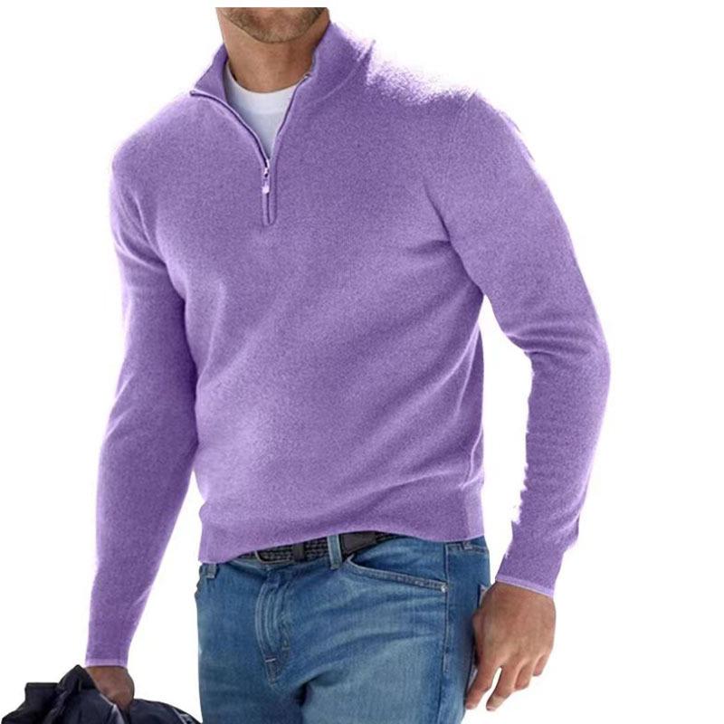 2023 Autumn Men's Long Sleeve V-Neck Wool Plush Polo Shirt