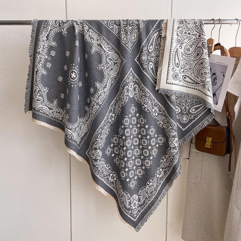 Retro Ethnic Style Cashew Nut Fashion Women'S Imitation Cashmere Thermal Scarf Double-Sided Fringed Large Square Scarf