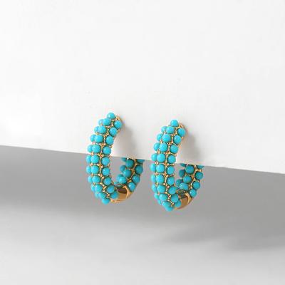 Round Beads Hoop Earrings for Women Geometric Green Stone Earrings Huggies Jewelry