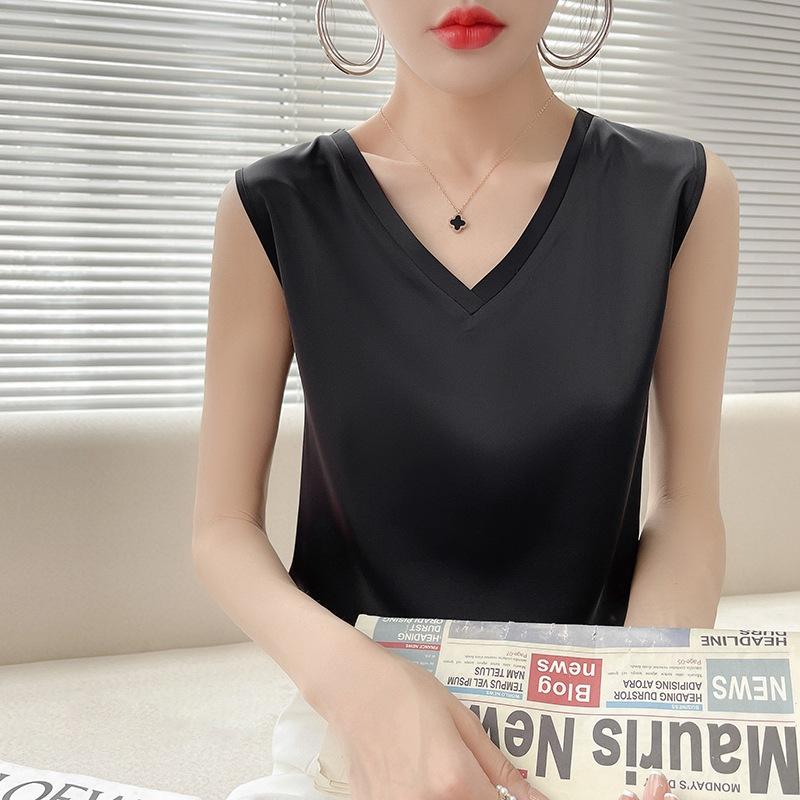 VEZFAA Chemisiers et chemises décontractés pour femmes, mode été printemps, couleur unie, imprimé, sans manches, col en v