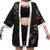 Women Inari Fox Printed Kimono Men Lightweight Japanese Kimono Streetwear 3/4 Sleeve Open Front Cloak Anime Cosplay Costume