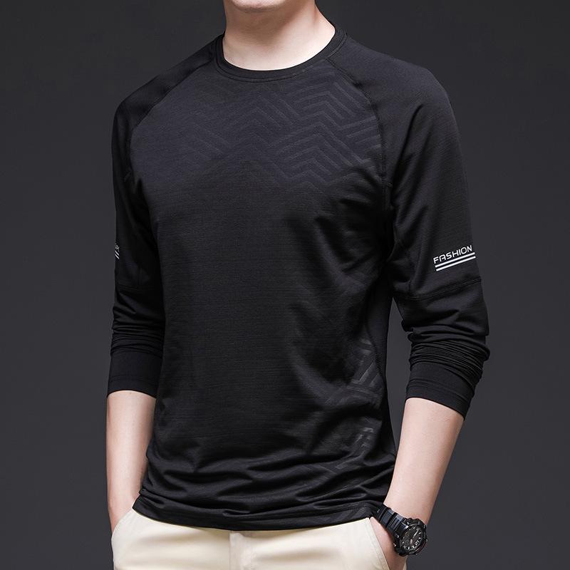 

Мужская спортивная футболка с длинным рукавом из эластичного шелка Ice Silk для фитнеса и повседневной носки на весну/лето M чёрный