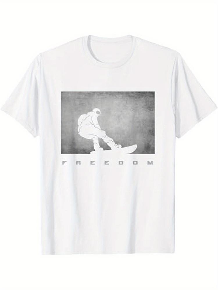 Snowboarder Graphic 100 Breathable Short Sleeve Tee with Snowboarder Silhouette FREEDOM Print Unisexs Tshirt