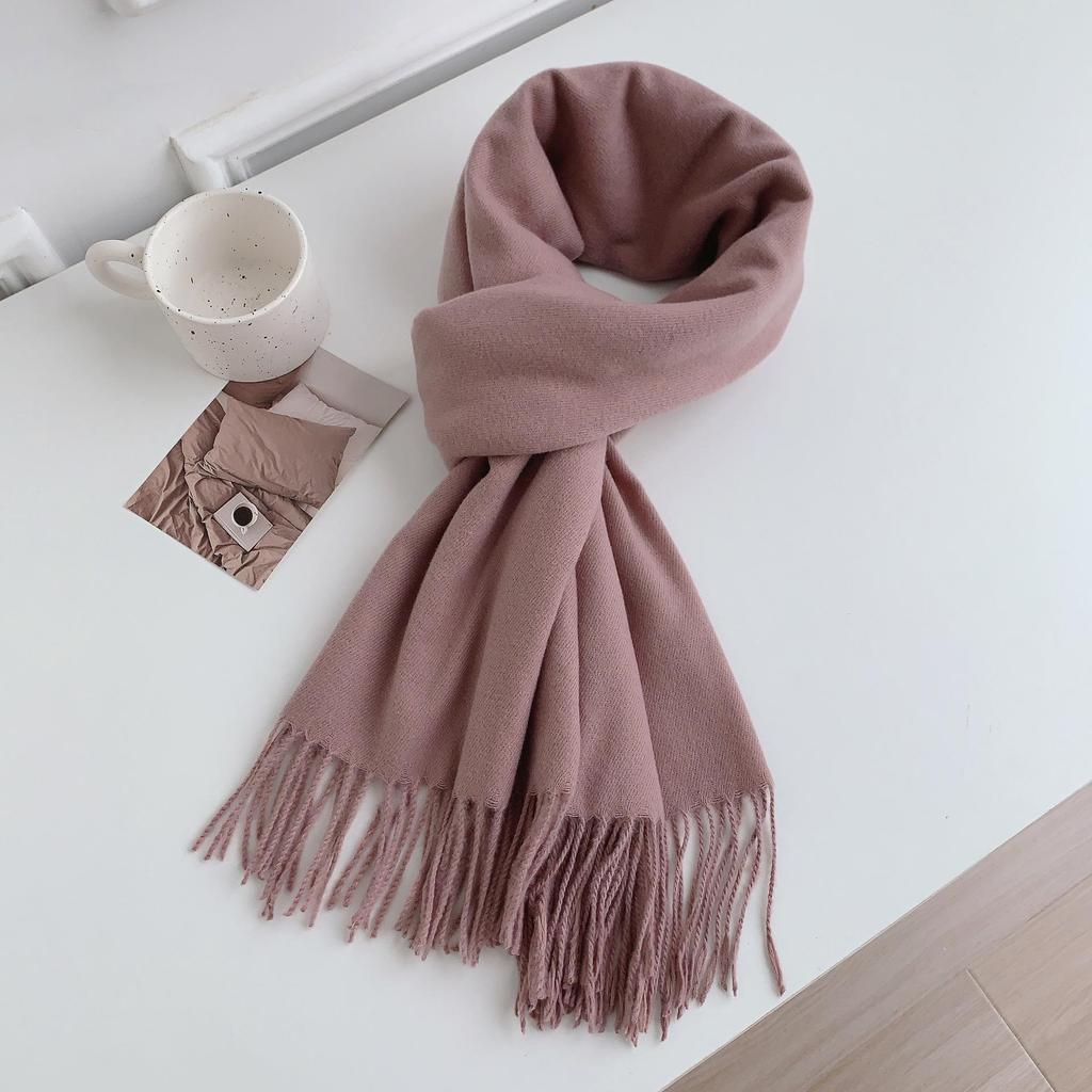 Luxuriöser Imitationskaschmir-Quasten-Schal in Uni-Rot für Damen - Koreanischer Stil, Winter-Vielseitig, Elegant