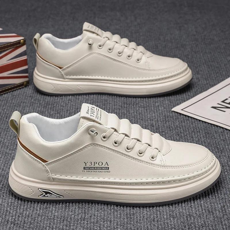 Scarpe da uomo in pelle, scarpe da ginnastica casual traspiranti, scarpe da passeggio con plateau, scarpe basse da uomo, suola in gomma