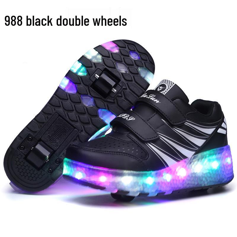 

Дитячі кросівки-ролики для транскордону зі світлодіодними вогнями, світловідбиваючі, з 2 та 4 колесами, автоматичні приховані ролики 37