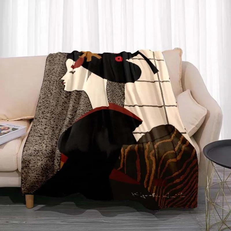 Japanese Geisha Printed Blanket for Sofa Bed Travel Camping Living Room Office Conditioning Blanket for All Seasons Gifts