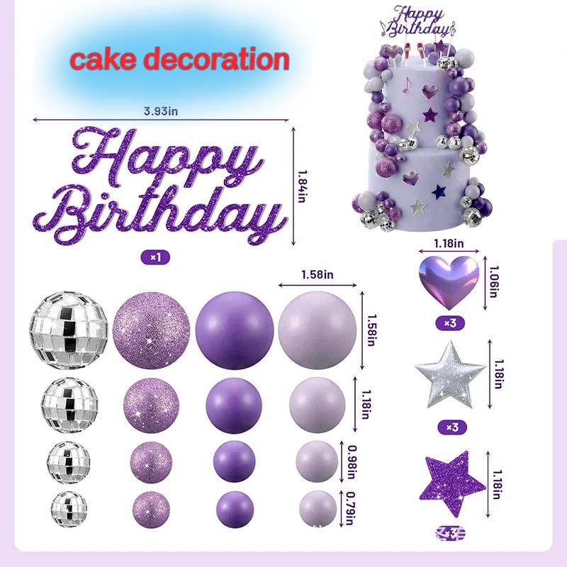 32 Pieces Of Spherical Star Shaped Purple Cake Decoration Purple Birthday Party Decorations Happy Birthday Disco Ball For Cake
