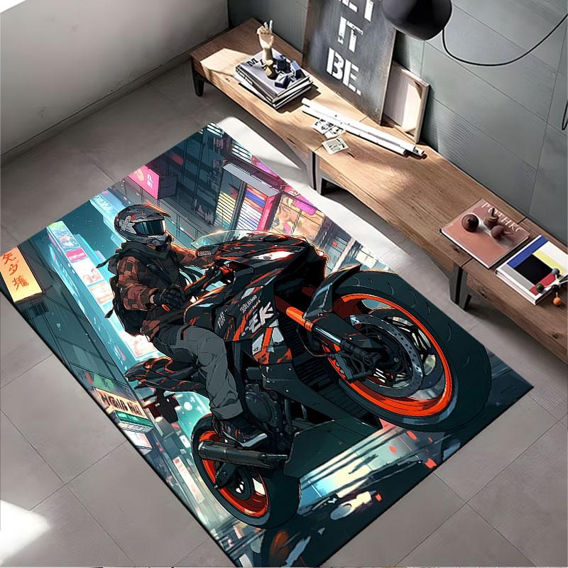 Night City Motorcycle Rider suitable as a non-slip mat for the living room or bedroom sofa