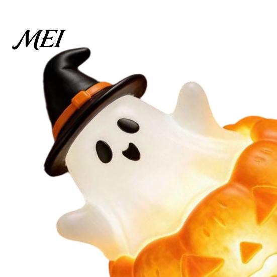 Autumn Seasonal Home Decor Halloween Cute Light Up Ghost Decoration, Small Statue Night Light, LED for Kids Room Resin Table Decoration Indoor,