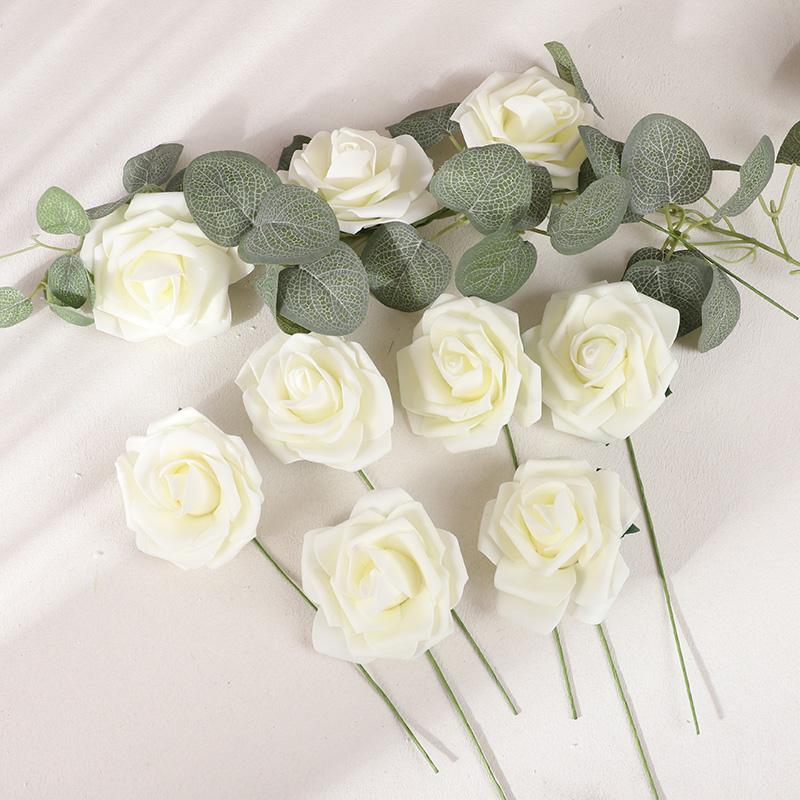 10-50Pcs Rose Artificial Flowers With Stem Foam Fake Roses Wedding Bouquet Centerpieces Decoration Birthday Party DIY Gift Craft