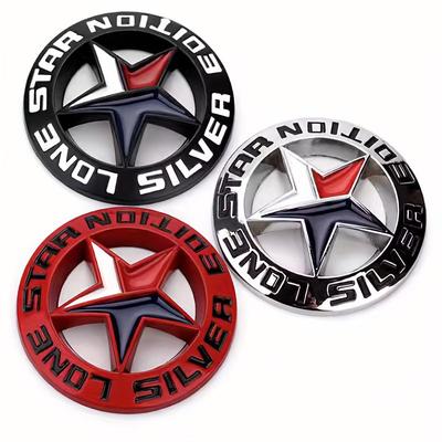 3D Metal Lonestar Car Sticker Texas Pentagram Badge Suitable for - Silver Chrome Finish