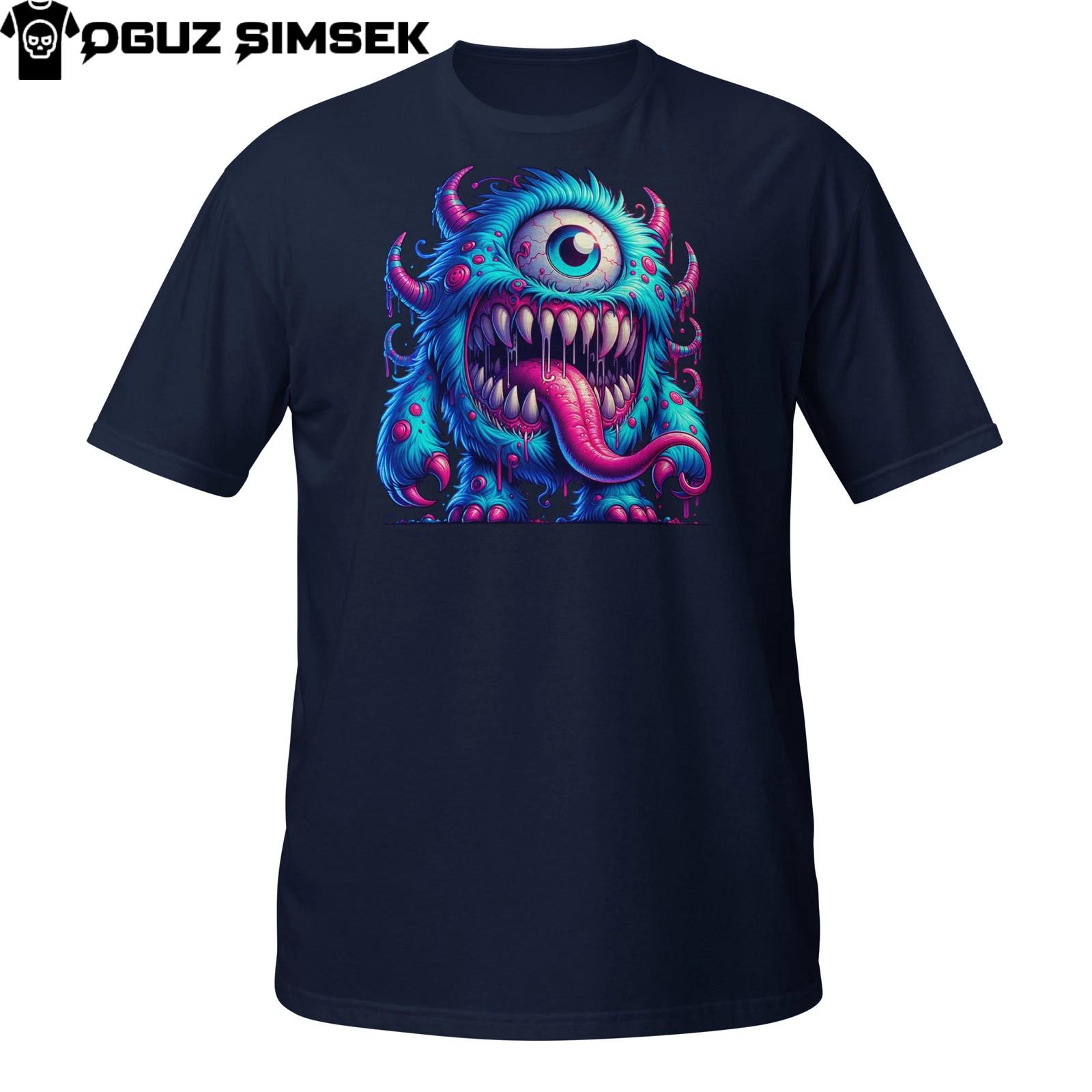 Hairy One-Eyed Monster T-Shirt Mens Womens Tees Top | Crazy Tongue Creepy Cute Beast | Horror Tee 3XL