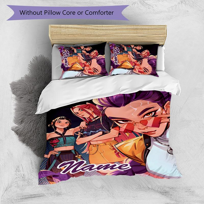 3pcs KPop Demon Hunters7 Cover Set - Personalized Name, HD Printed Bedding with 1 Cover and 2 Pillowcases - Perfect for Home Decor, Easy Care