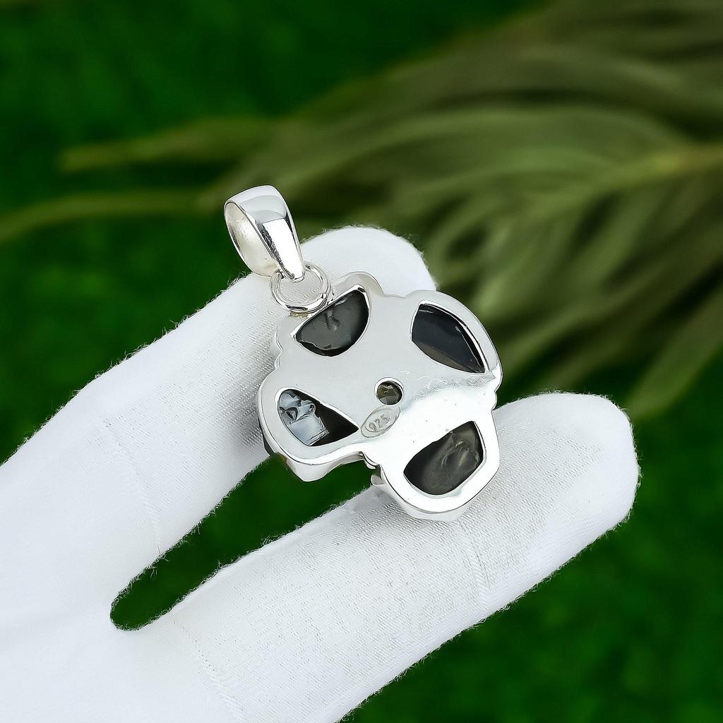 925 Silver Pentagon Naturlig Svart Kyanit Rå Vit Topas Fru Hänge Smycken