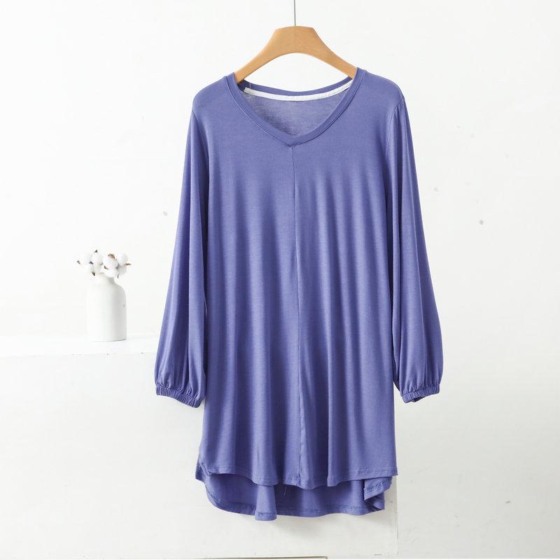 Women's V-Neck Plus Size Loose-Fit Modal T-Shirt - Nine-Sleeve Casual Summer Top