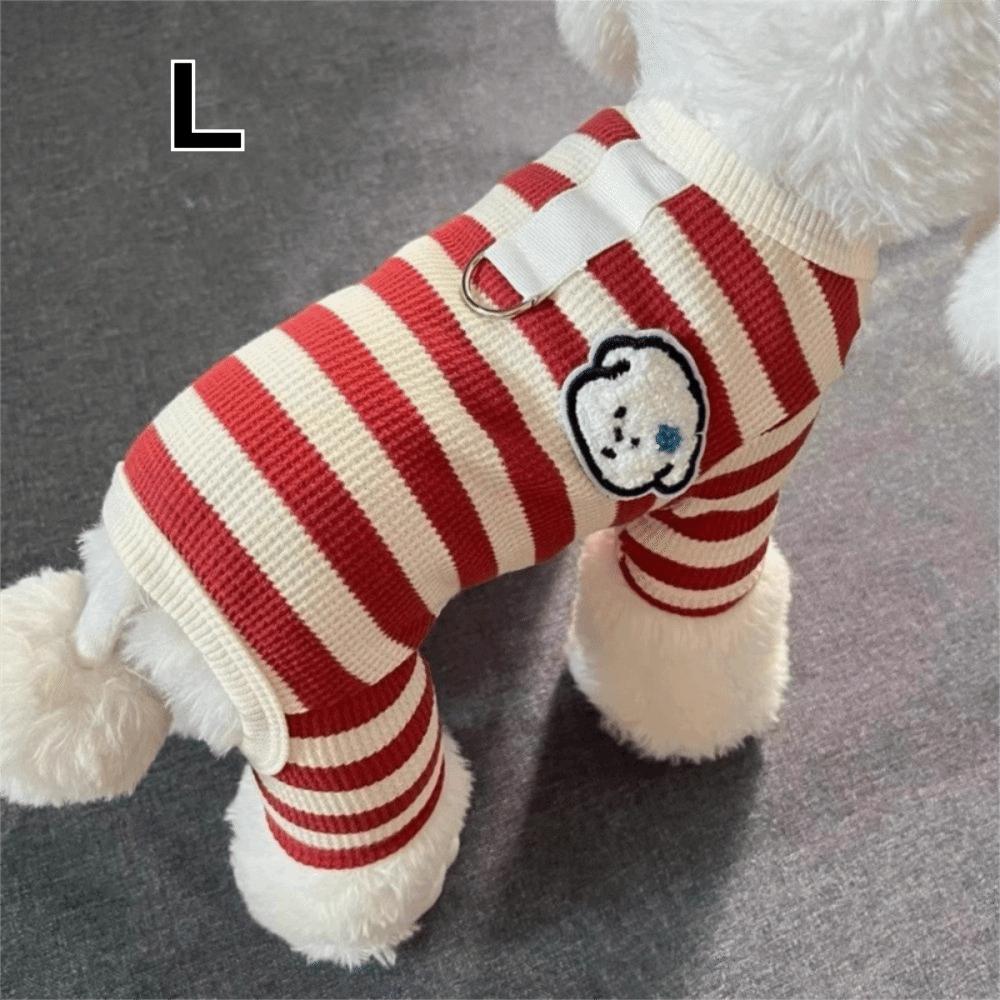 

Four Legs Puppy Clothes Soft Cotton Pet Pajamas Cute Striped Dog Jumpsuit Fashion Pet Wear Red-L