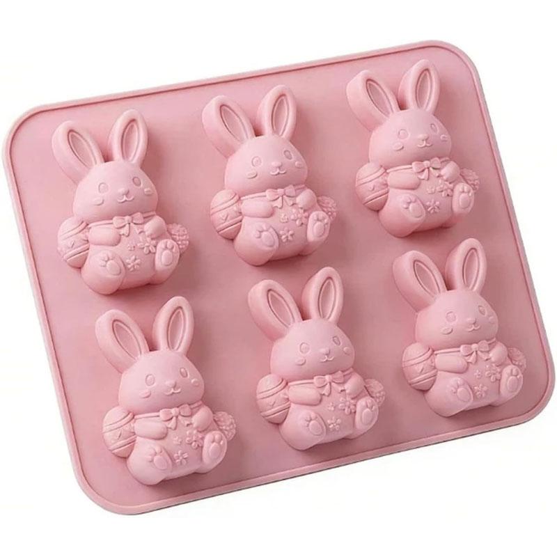 

1/2Pcs Easter Bunny Silicone Mould, 6-Cavity 3D Ice Rabbits Cube & Dessert Tray, Flexible Baking Mould for Chocolates, Candies & Jelly 1PC