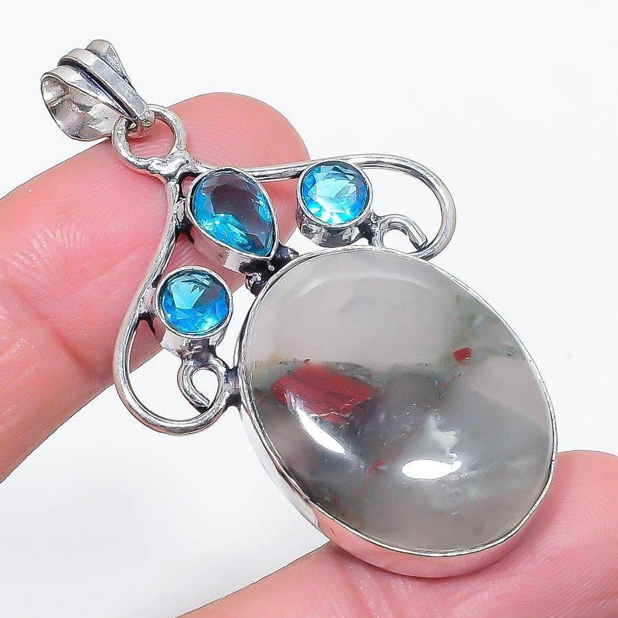 

Натуральный гелиотроп, топаз 925 стерлинговое серебро ювелирная подвеска 2,32 S1M63