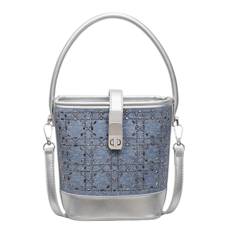 Textured Bucket Bag New Spring and Summer Women's Handbag Fashion Splicing Shoulder Bag Commuter Messenger Bag