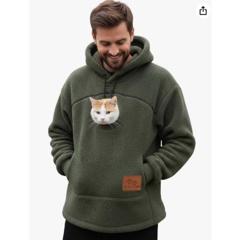Fleeceový pánský svetr s kapucí pro domácí mazlíčky, unisex, volný, ležérní, termální