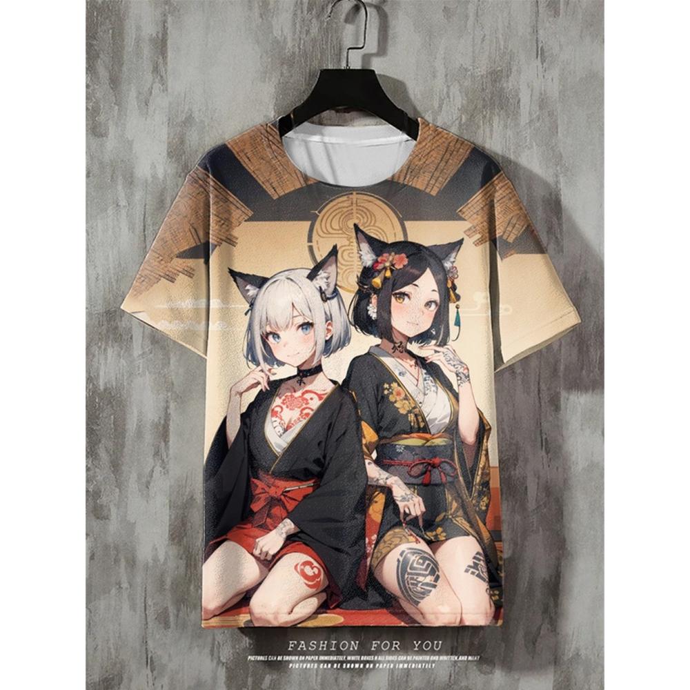 Anime Pánské tričko Retro Street Tričko s krátkým rukávem Pro muže Neformální 3D tisk Léto Top Prodyšné Volné Pánské oblečení