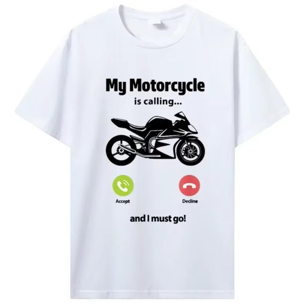 Motorcycle Is Calling and I Must Go Funny Motorcyclist T-Shirt Normal Polyester Men's Tshirt Hip Hop Tops Tees New T-Shirt 2024