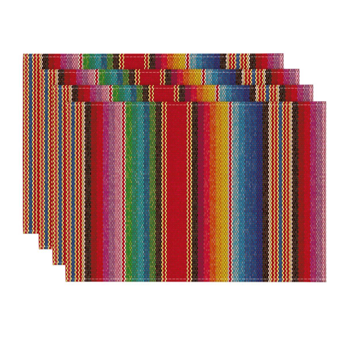

Colorful Stripes Dia De Los Muertos Fiesta Mexico Placemats Set of 4, 12x18 Inch Spring Table Mats for Party Kitchen Dining Decoration 12 x 18 , Rectangular 4 Pcs