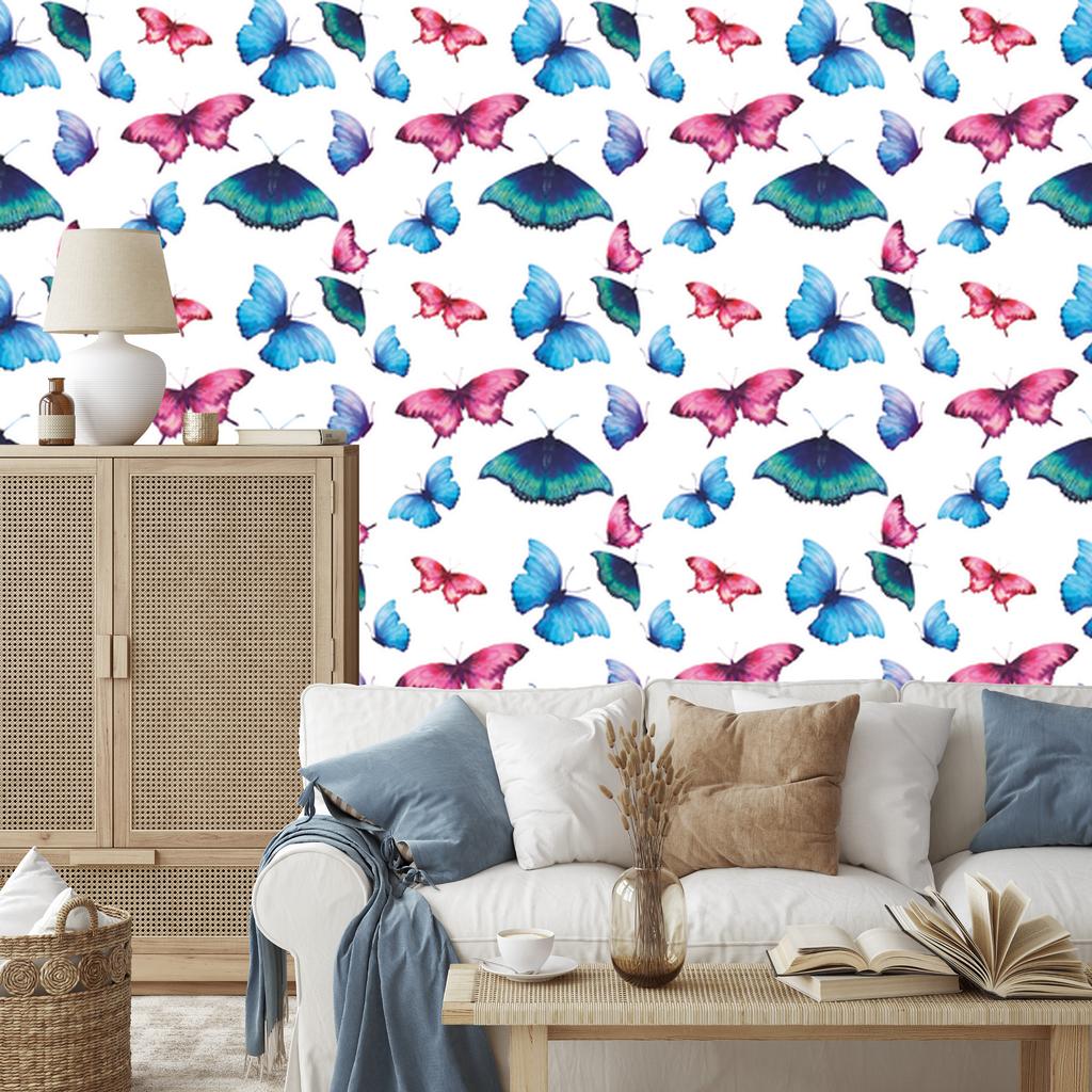 Wallpaper Wall and colorful butterflies for living room and bedroom 50x1000