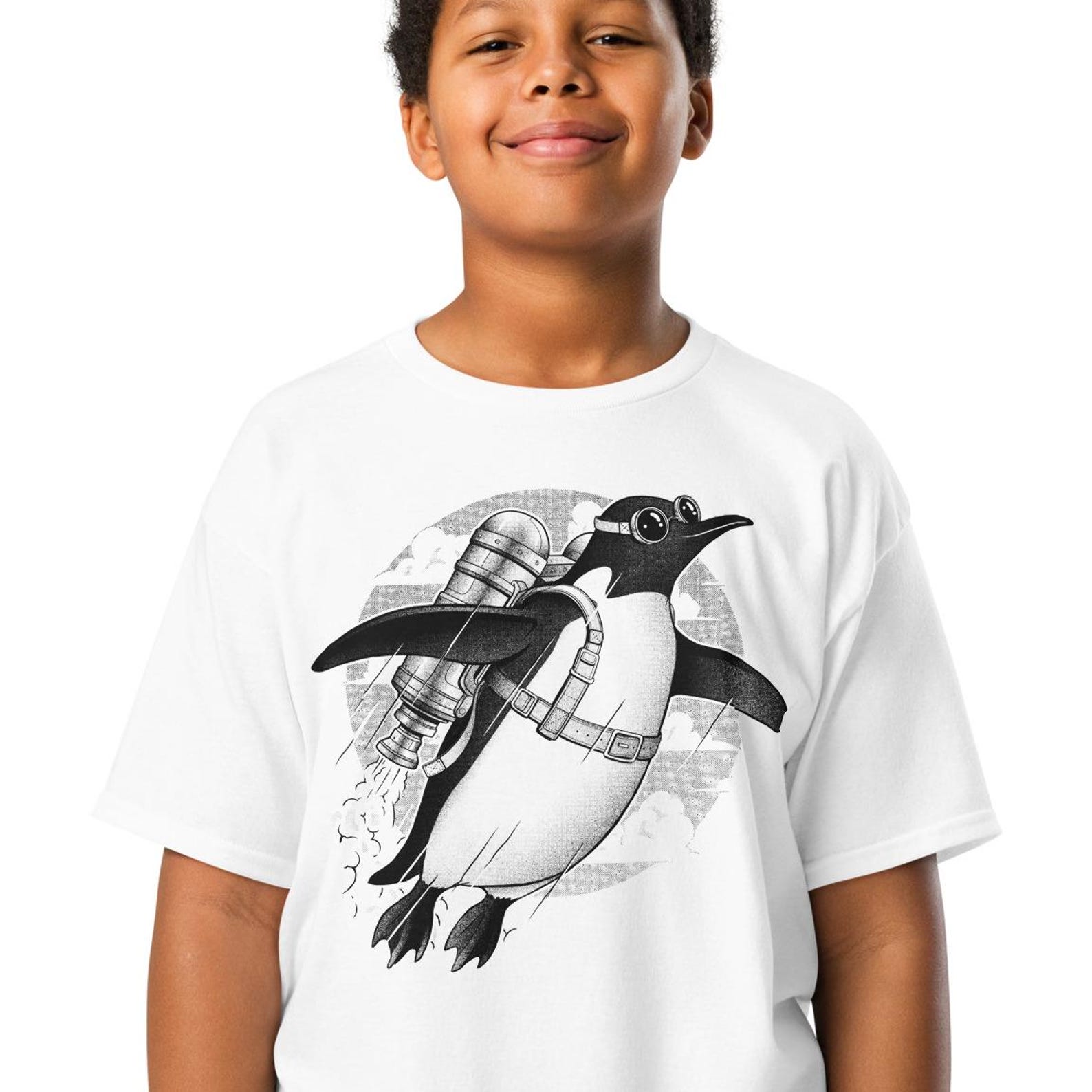 Flying Penguin Kids T-shirt Cute Animal T shirt Funny Penguins Tee 2XL