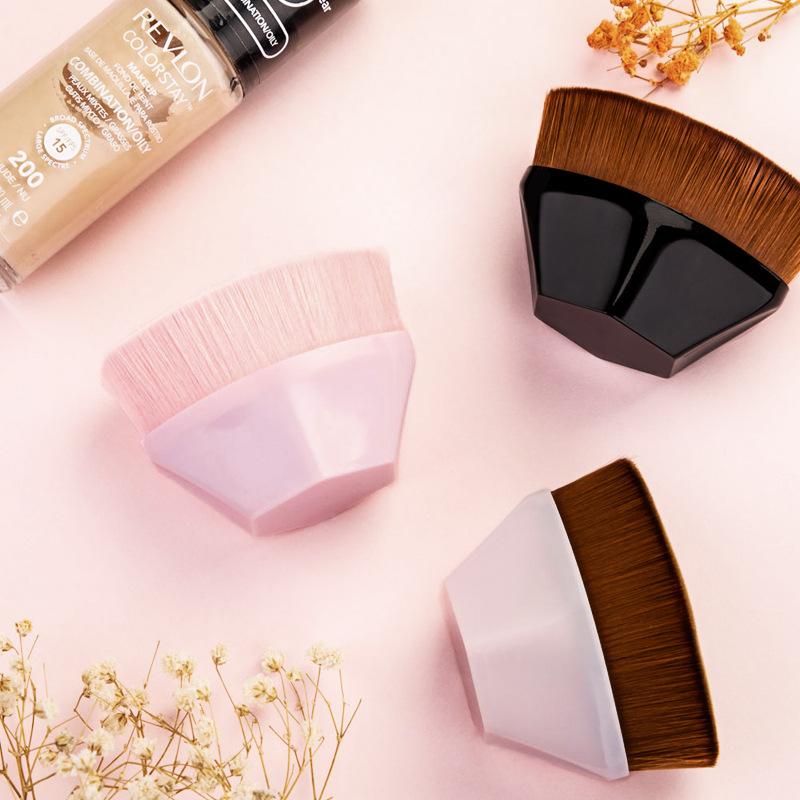 Foundation-Pinsel, Blütenblatt, nicht markierender Make-up-Pinsel, flacher Kopf, tragbar, nicht essen, Puderpinsel, Aufbewahrungsbox, Foundation-Pinsel