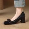 New Comfortable and Casual Small Leather Shoes Women's Rubber Sole Large Size Medium Heel Square Head Women's Shoes Square Heel Suede Four-season Sing
